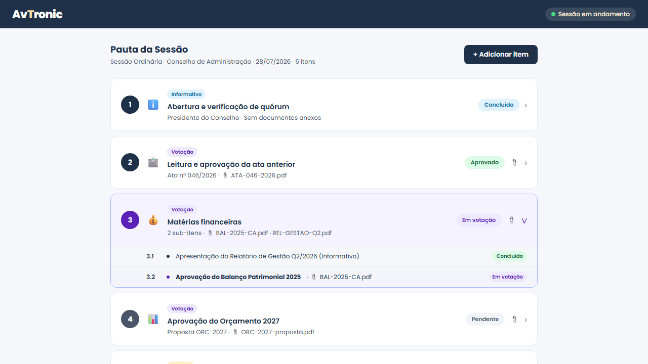 Pauta estruturada com documentos
